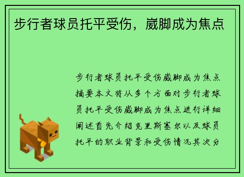 步行者球员托平受伤，崴脚成为焦点